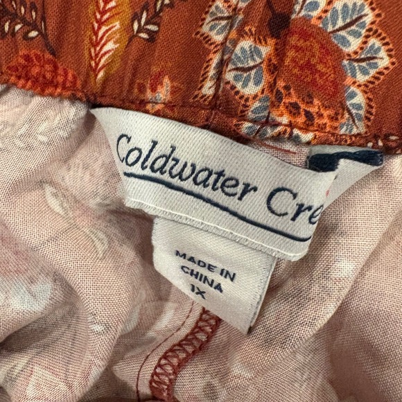 Coldwater Creek Women Plus 1X Terra Haven Pant Cinnamon Floral Pull On Wide Leg - Picture 3 of 11